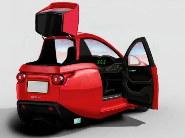 The three-wheel Solo is an electric vehicle manufactured by Electra Mecannica in Vancouver, B.C.