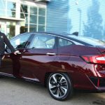 Chris White of the California Fuel Cell Partnership drives as Honda Clarity Fuel Cell.