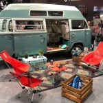 A 1976 Volkswagen Bus was used as part of the display for Helinox during Outdoor Retailer Summer Market in Denver.