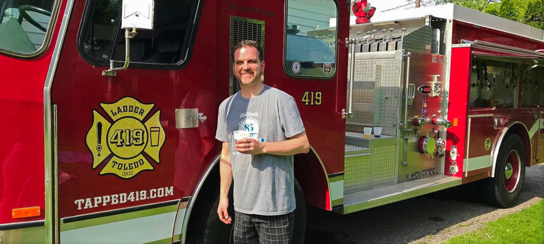Kevin Mullan, owner of a vintag firetruck converted into a mobile pub.