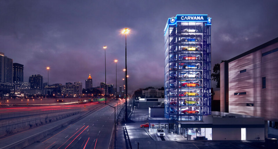 Carvana sells used cars an vending machines in 28 locations around the United States.