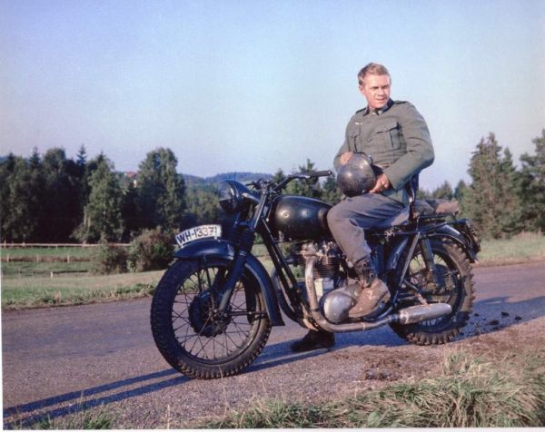 Steve McQueen during the filming of The Great Escape