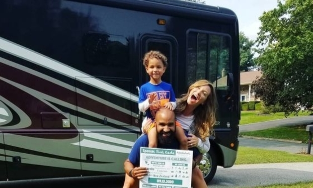 The Adventurunity Family on the road and celebrating in their RV.
