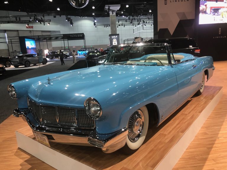 Several manufacturers at the LA Auto Show recognition their past while also presenting current models at concept including this 1956 Lincoln Continental.
