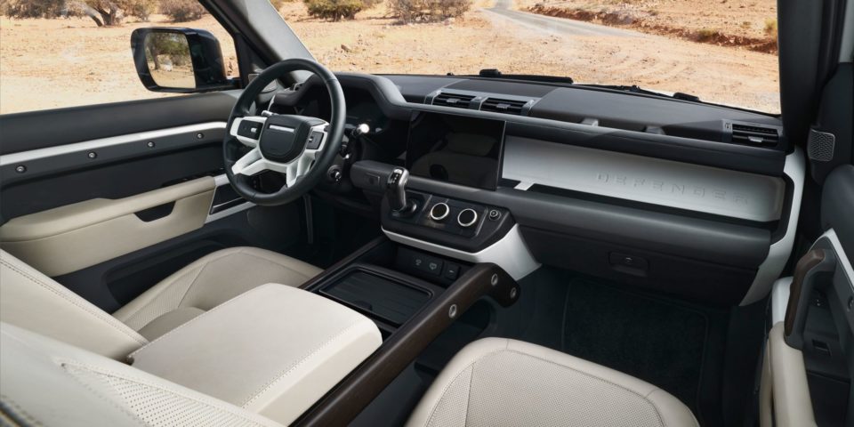 The 2023 Land Rover Defender has a functional, handsome interior design.