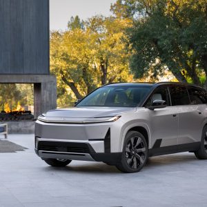 2027 Toyota Highlander EV Limited in Spellbound two-tone exterior at the 2026 New York International Auto Show