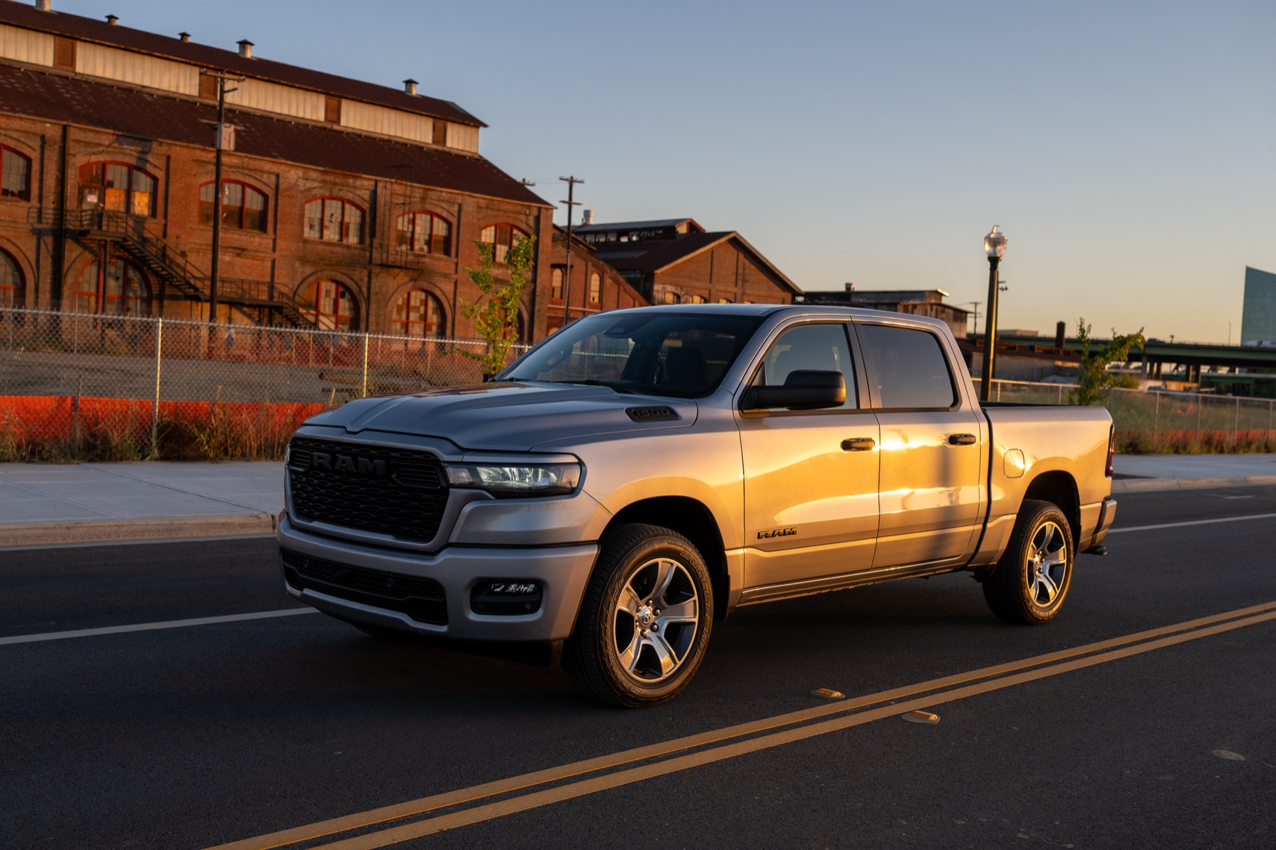 2026 RAM 1500 Express in Billet Silver at golden hour, front three-quarter