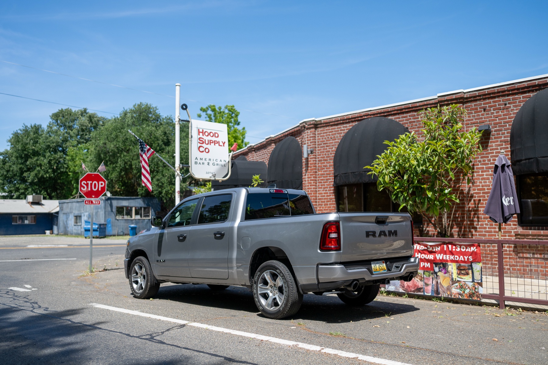 2026 RAM 1500 Express Billet Silver: Rear three-quarter downtown