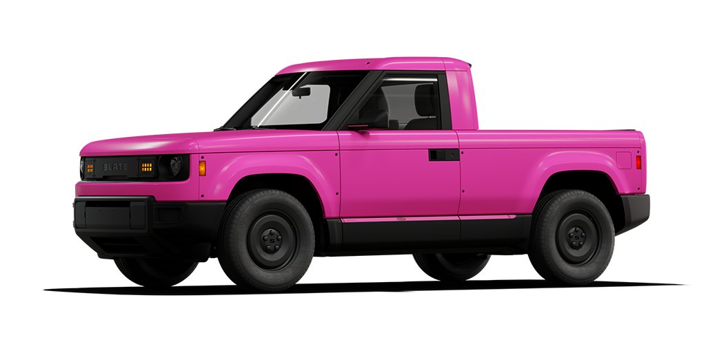 Slate Truck configurator render in bright pink Crayola Razzmatazz wrap