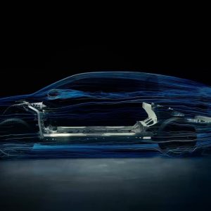 Airflow visualization over Ford's Universal EV skateboard platform, the architecture underpinning the Fathom electric pickup