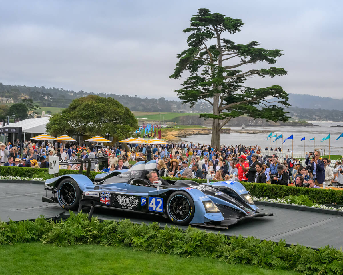 Honda HPD ARX-01c Le Mans prototype in blue and black Relentless livery, number 42, at Pebble Beach