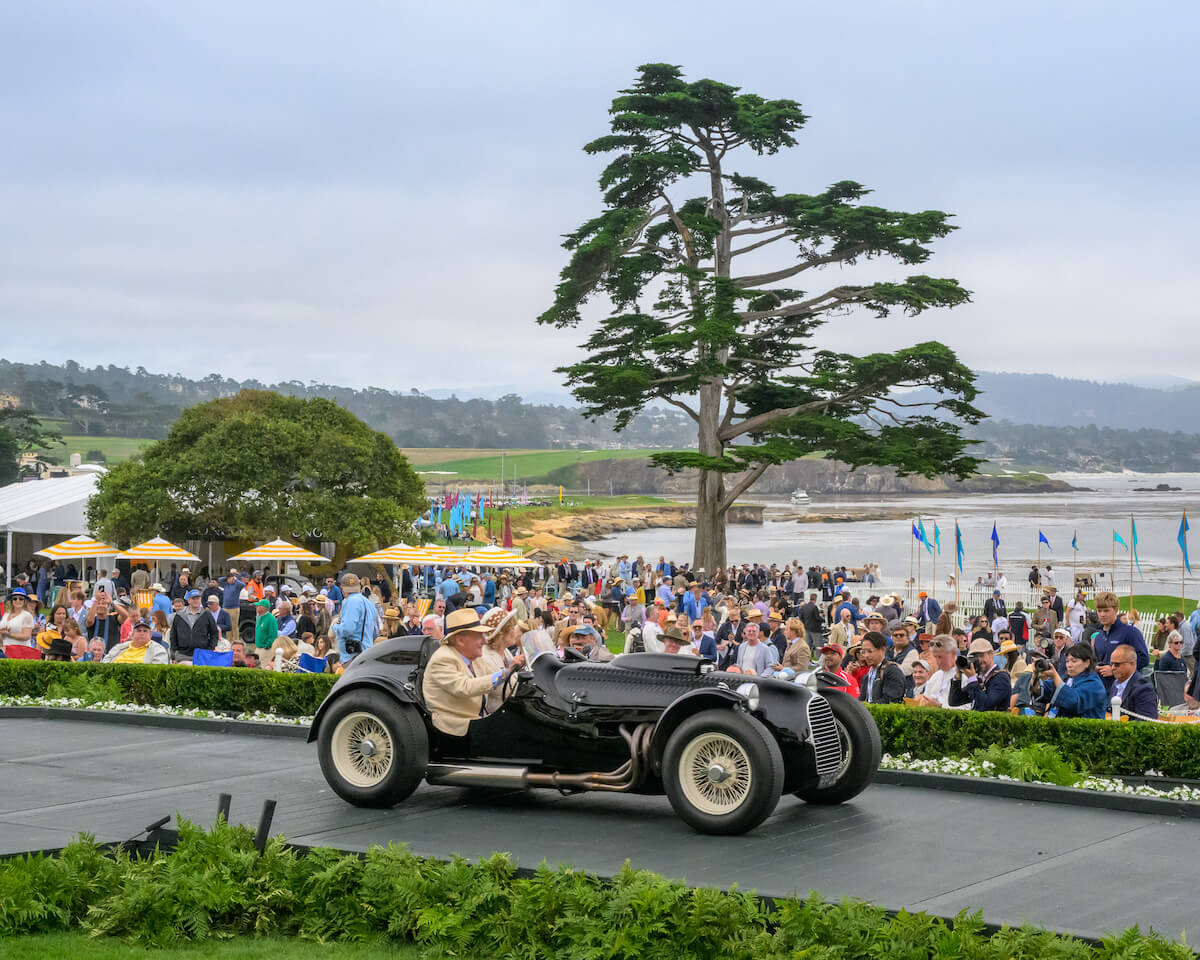 Both Ken Miles Specials Return to the Course That Disqualified Him in 1952 6 Black 1950 HWM-Chevrolet Stovebolt Special with exposed side exhaust on the Pebble Beach awards ramp