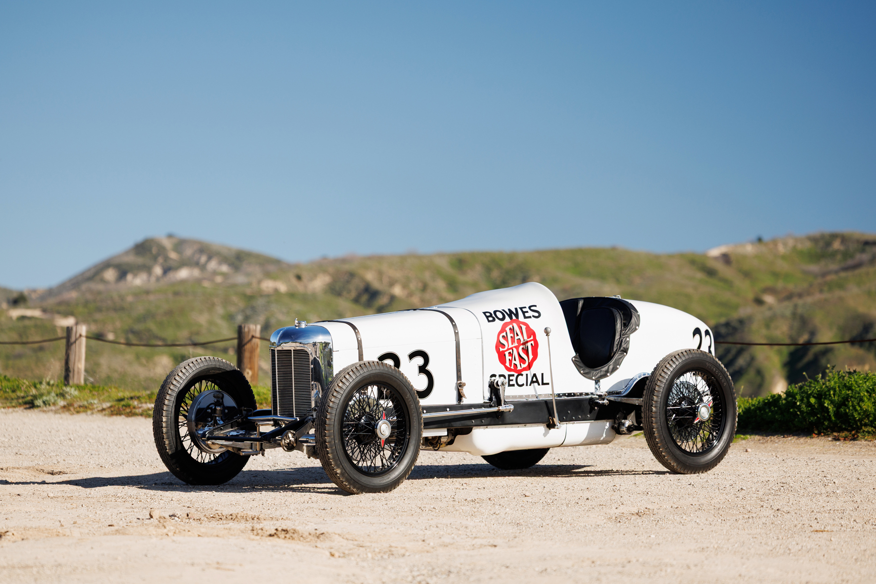 White 1931 Stevens-Miller Bowes Seal Fast Special Indianapolis race car with number 23