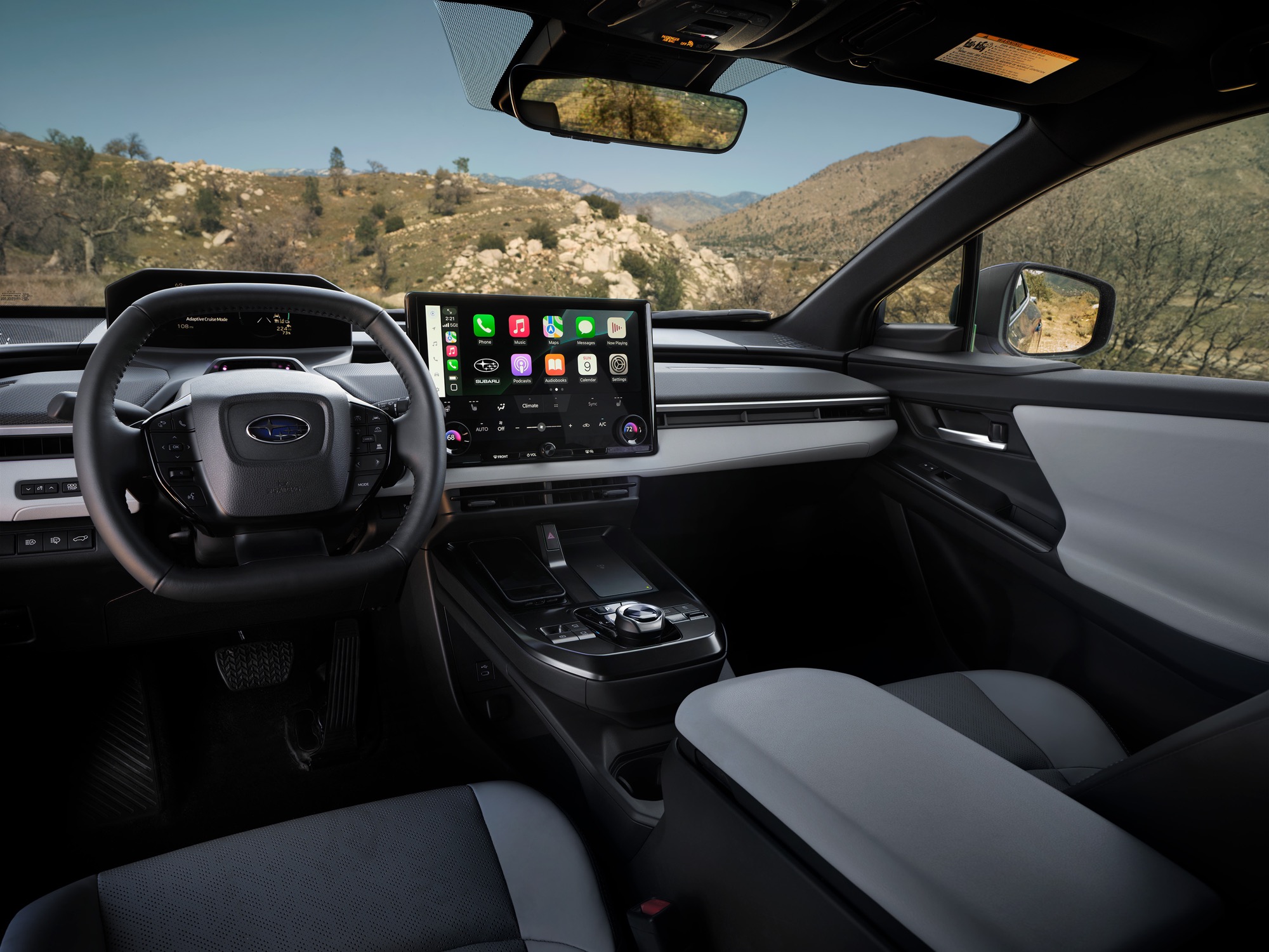 Interior of the 2026 Subaru Trailseeker showing the 14-inch centre touchscreen and front seats
