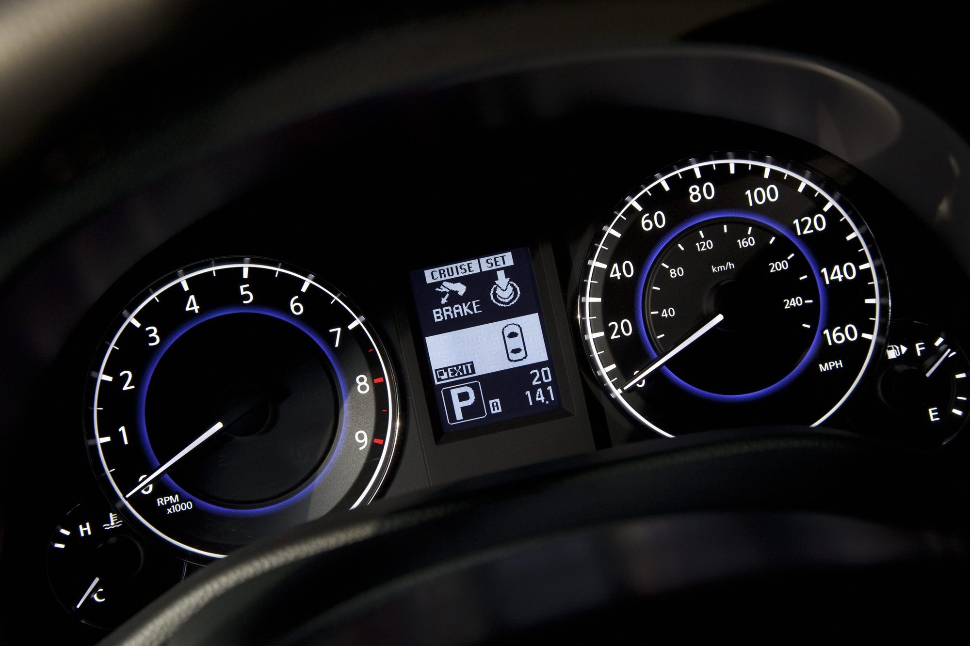 Tachometer, speedometer and trip display of the 2011 Infiniti G37 sedan