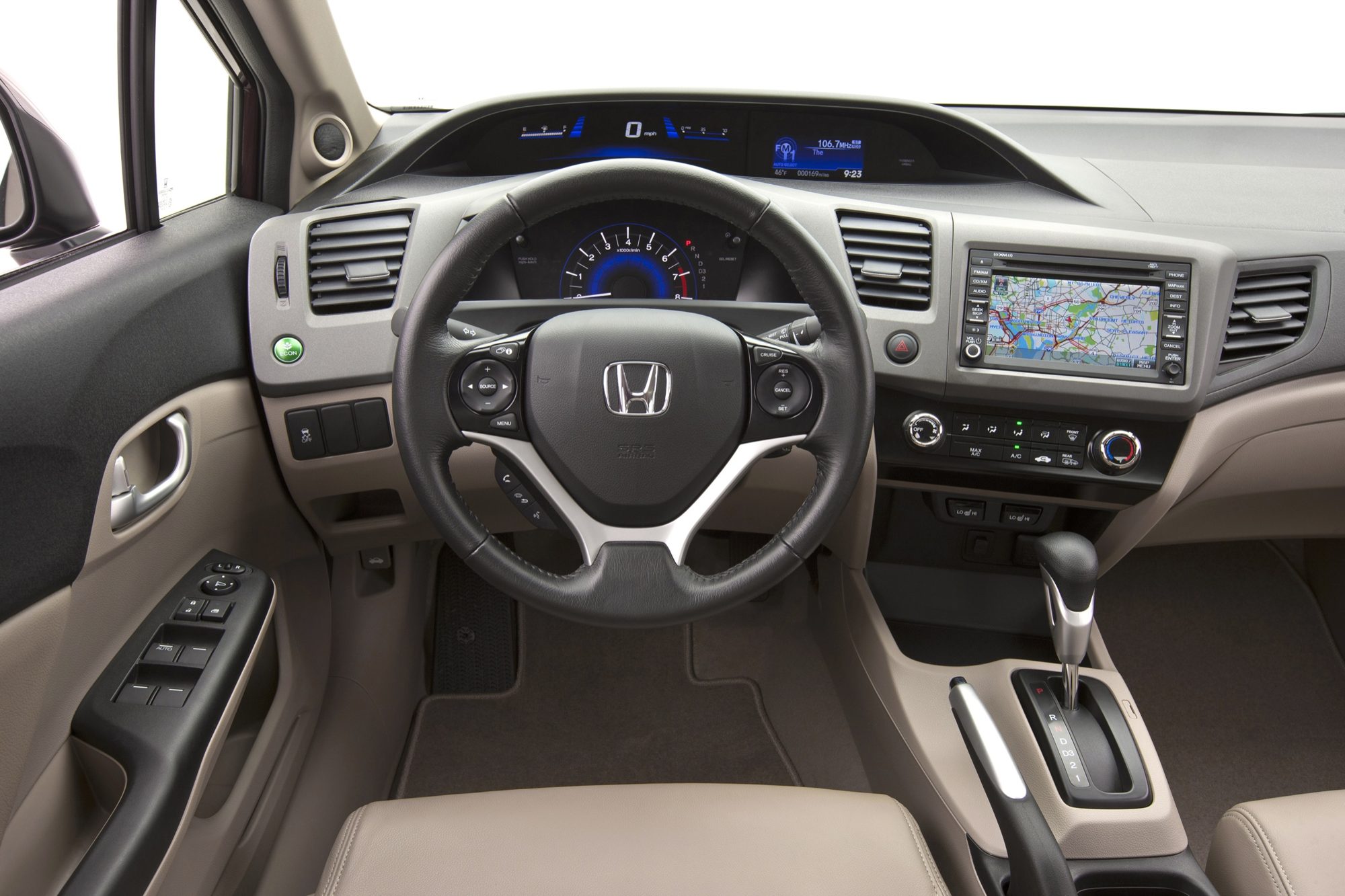 Dashboard with navigation screen and two-tier instrument display in the 2012 Honda Civic EX-L sedan