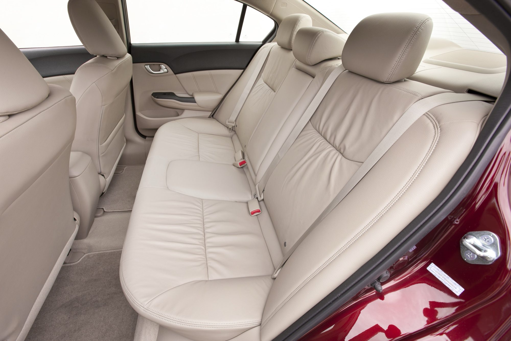 Beige leather rear seat of the 2012 Honda Civic EX-L sedan