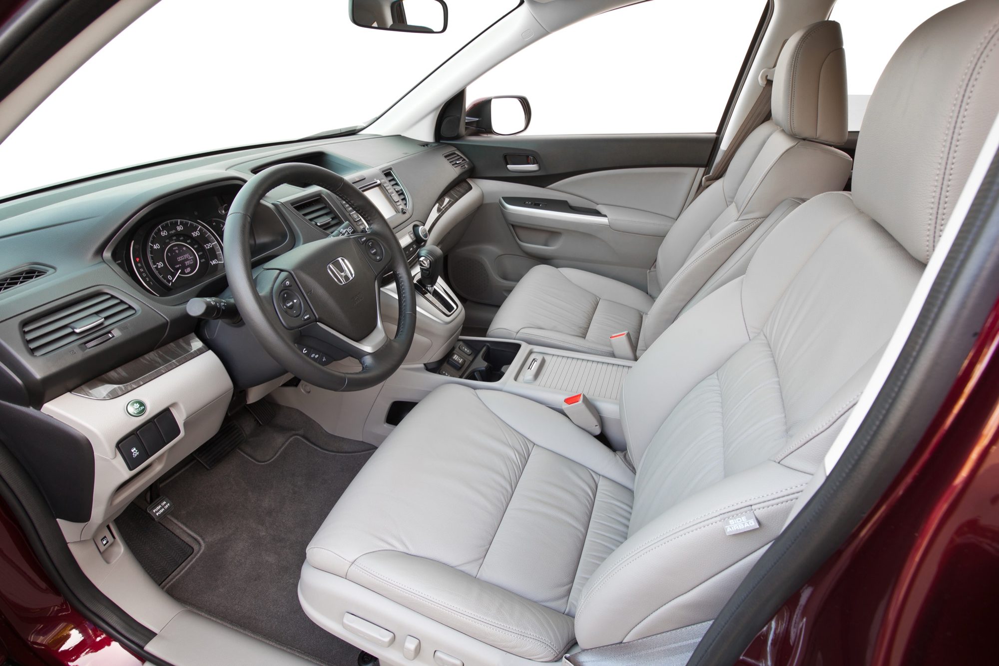 Gray leather front seats and dashboard of the 2012 Honda CR-V EX-L