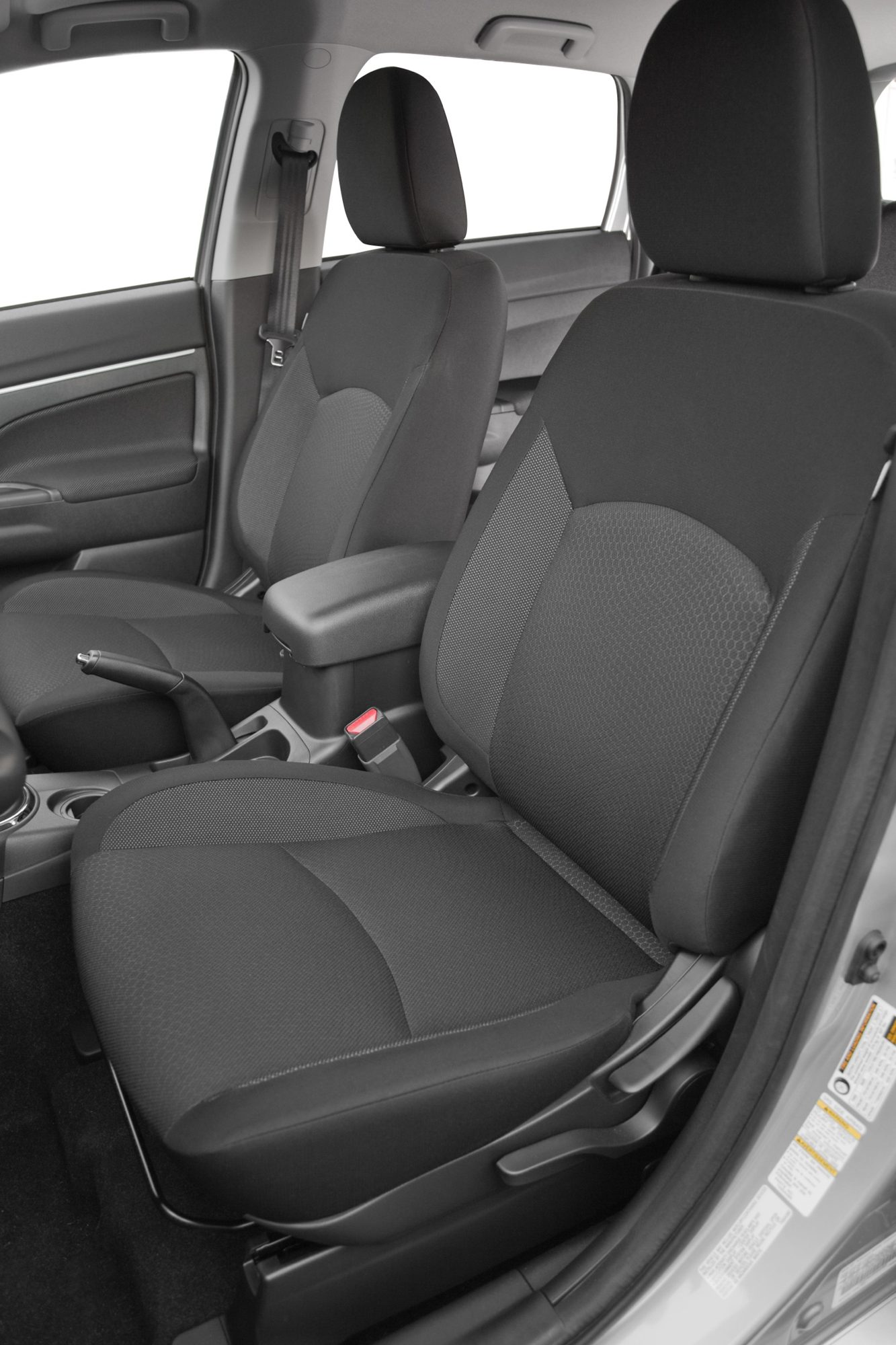 Black cloth front seats of the 2012 Mitsubishi Outlander Sport ES