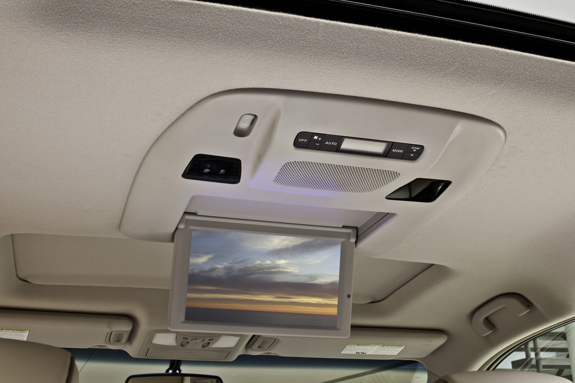 Fold-down rear entertainment screen in the 2012 Nissan Quest