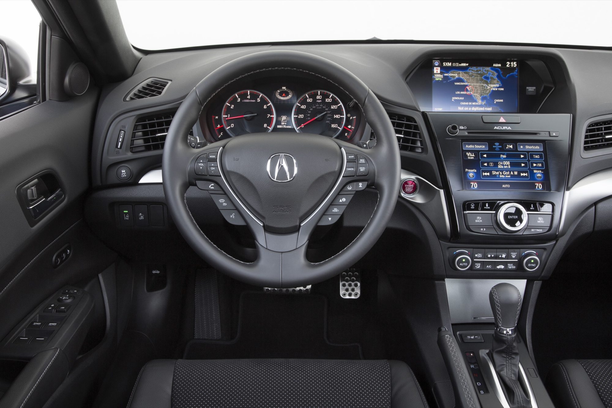 Dashboard of the 2016 Acura ILX with the A-Spec package, showing dual screens