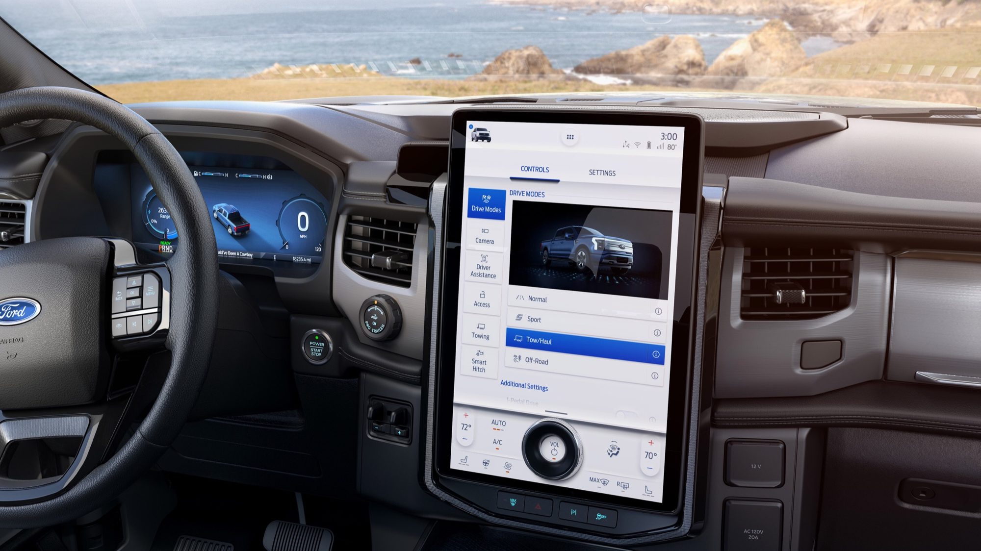 15.5-inch SYNC 4A touchscreen and digital cluster in the 2022 Ford F-150 Lightning Platinum