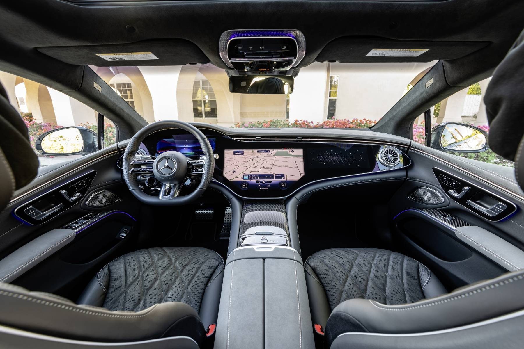 Hyperscreen dashboard and front seats of the 2022 Mercedes-AMG EQS