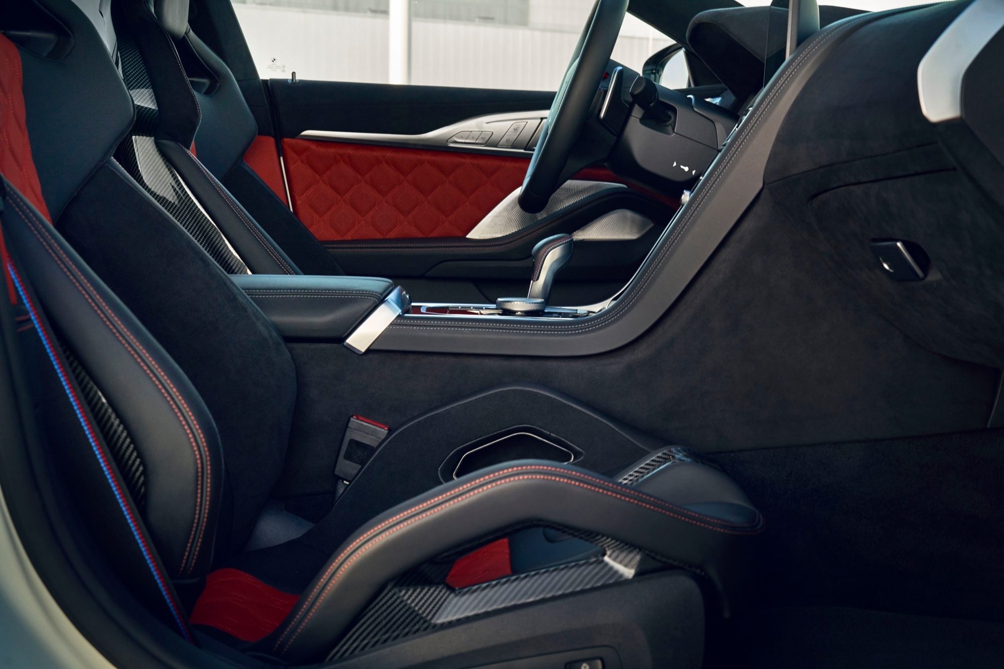 M Carbon bucket seats with raised side bolsters in the 2023 BMW M8 Competition Gran Coupe