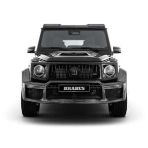 Black Brabus 800 Superblack based on the Mercedes-AMG G 63, front view on a white studio background