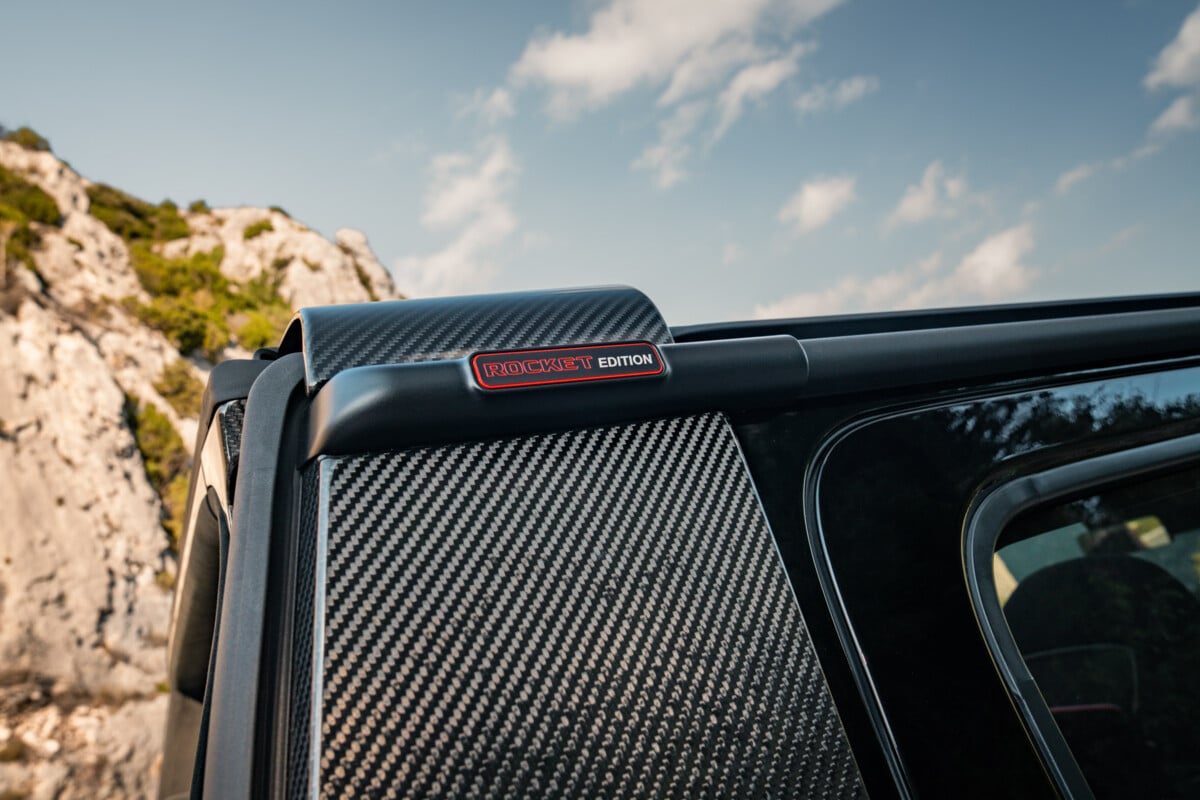 Brabus Is Building 10 Open-Top 900 Rocket Edition G 63s and Lists One at €1,020,275 2 Exposed carbon fiber trim behind the rear door of the Brabus 900 Rocket Edition Cabrio with a red Rocket Edition badge