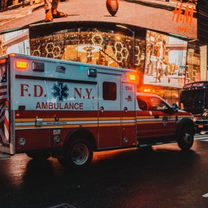 FDNY ambulance on a New York City street at night
