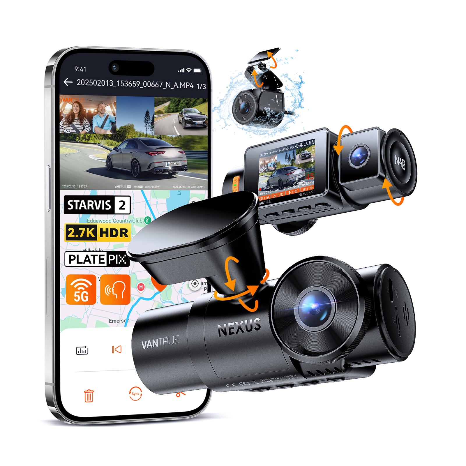 How Vantrue's S1 Pro Max, N4S, N4 Pro S and N5S Dash Cams Differ 3 Vantrue N4S three-channel dash cam with its cabin camera, rear camera and phone app