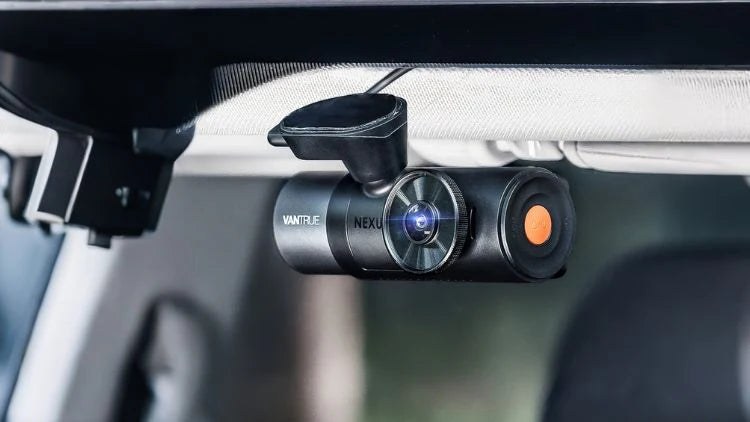 Vantrue Nexus dash cam mounted at the top of a windshield