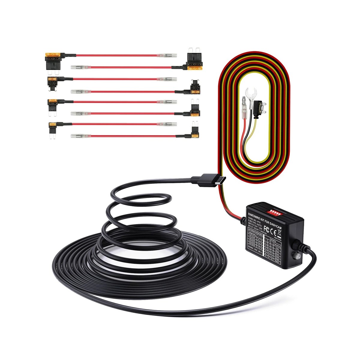 Vantrue USB-C hardwire kit with fuse taps and voltage control box