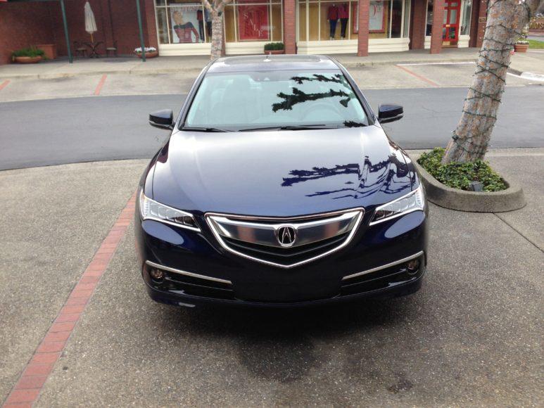 The sharp front angle of the 2015 Acura TLX.